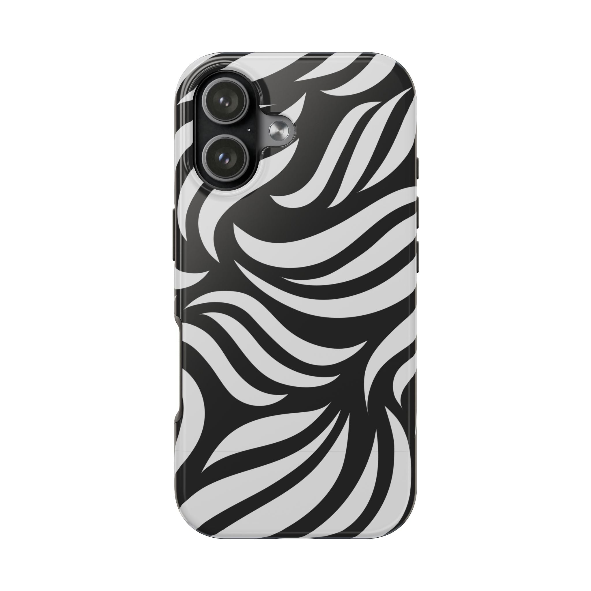 Zebra Wave Tough Phone Case — Black & White Swirl Protective Cover