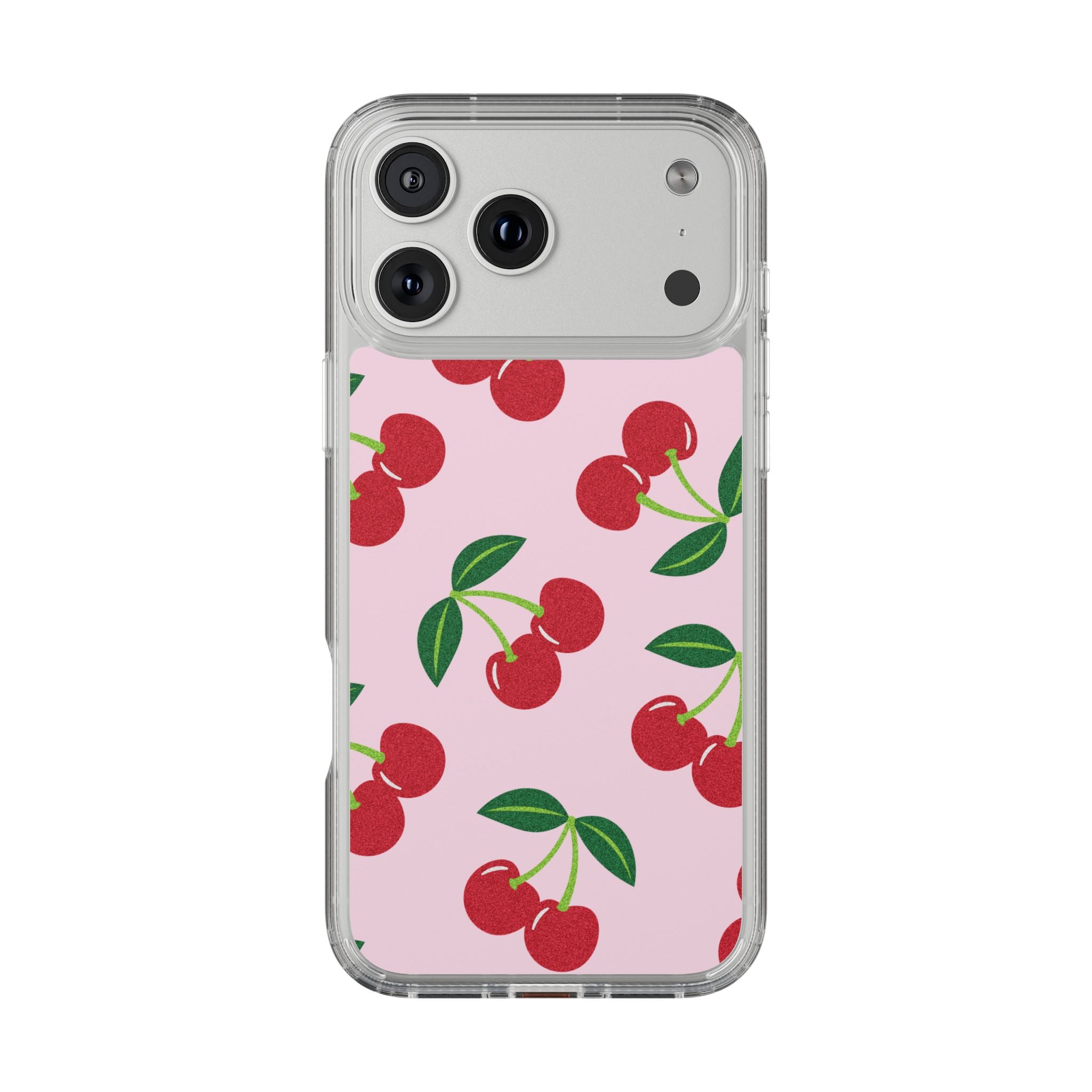 Pink Cherry Pattern Clear iPhone Case