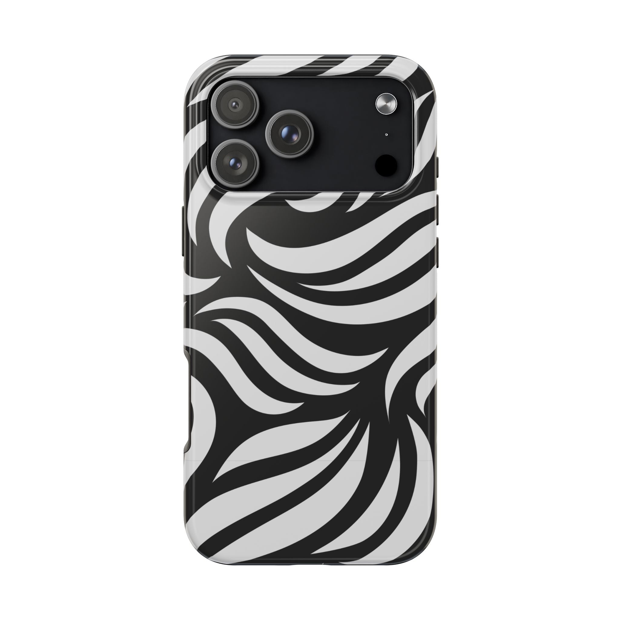 Zebra Wave Tough Phone Case — Black & White Swirl Protective Cover