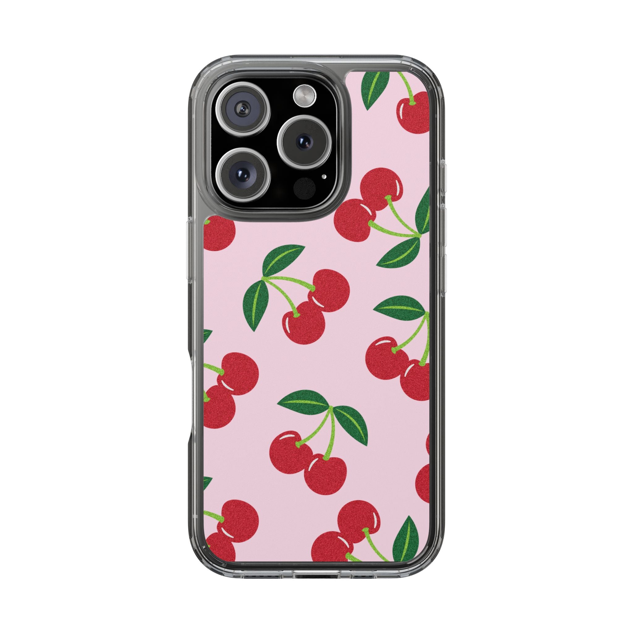 Pink Cherry Pattern Clear iPhone Case