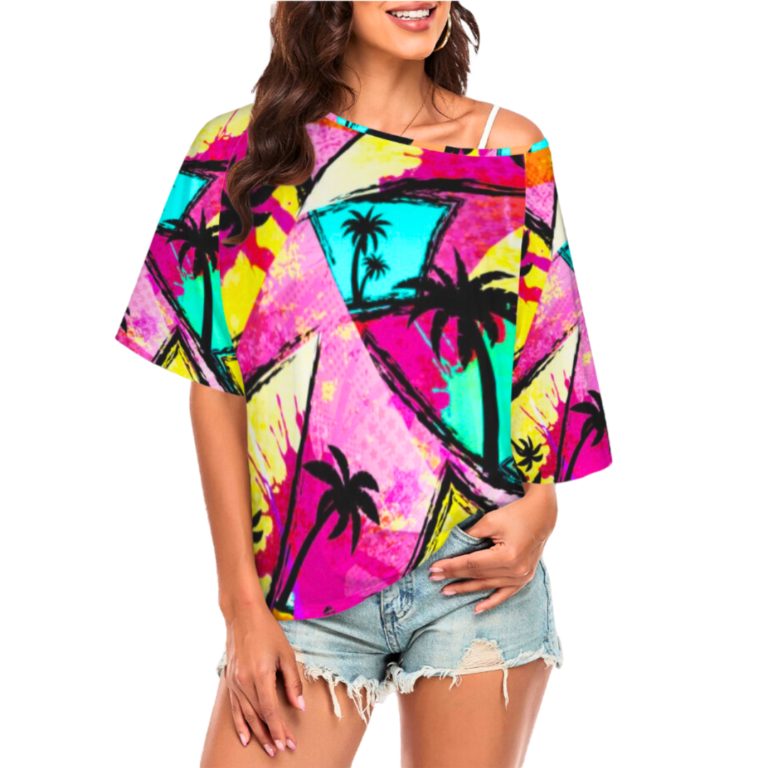 Coconut Tree Women Off Shoulder Half Sleeve T-Shirt